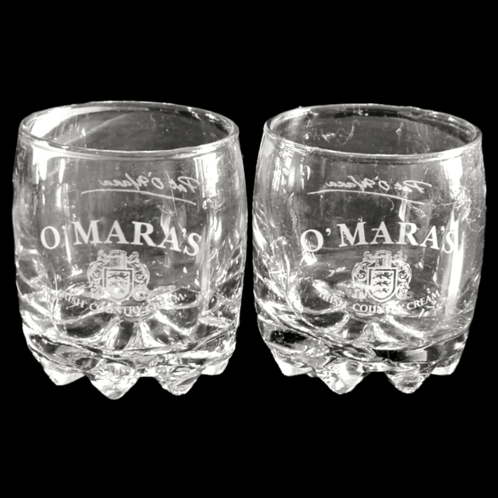 2 Vtg Pat O’maras Irish Country Cream Whiskey Glasses Low-ball Rocks Ireland